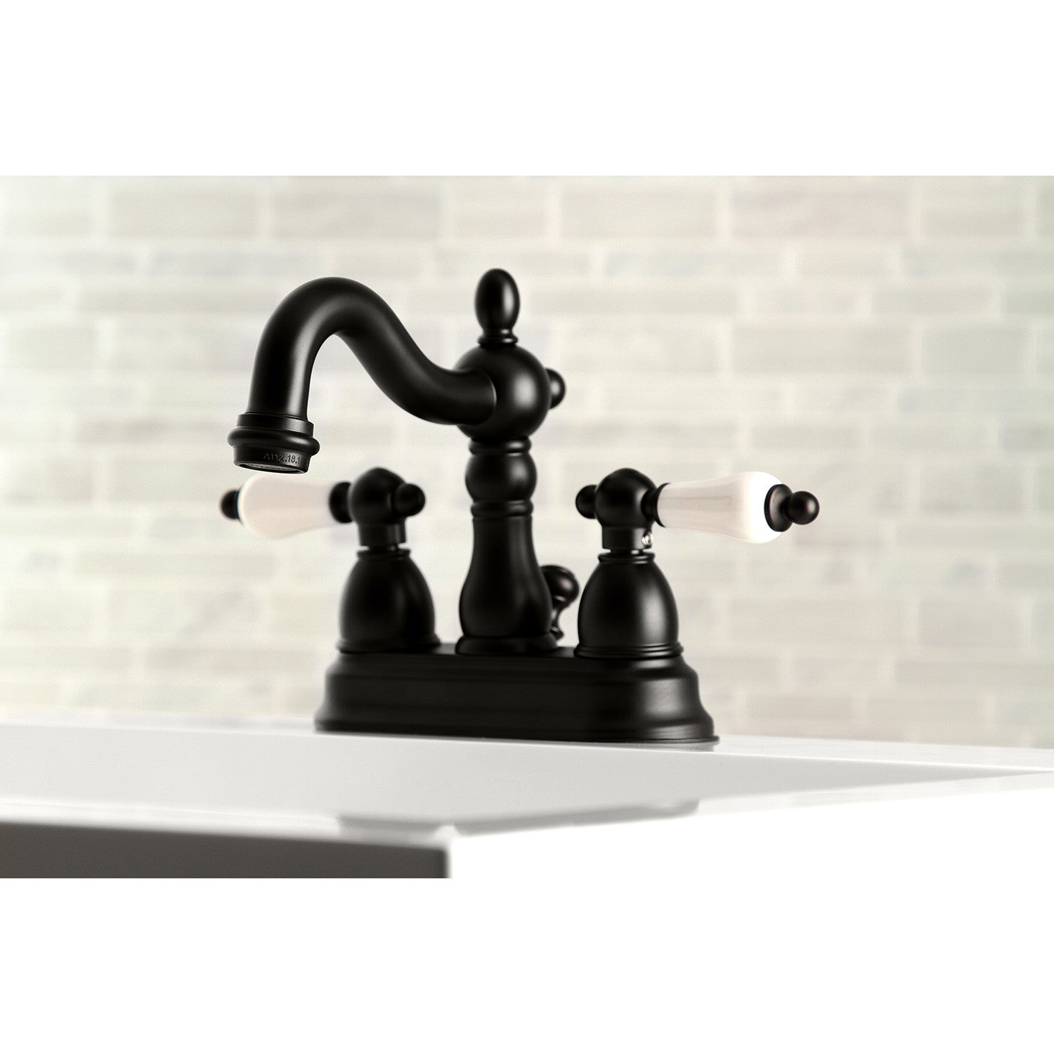 Kingston Heirloom KB1600PL - Heritage Double-Handle 3-Hole Deck Mount 4-Inch Centerset Bathroom Faucet with Pop-Up Drain, Matte Black — thumbnail 3